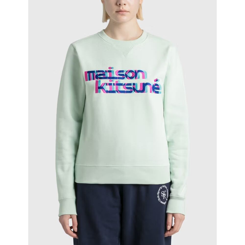 Maison Kitsuné Neon Line Typo Embroidery Sweatshirt Light Green Women's XS NWT